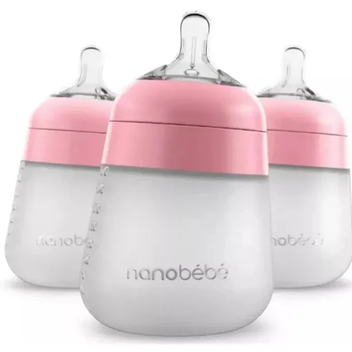 Nanobebe - mamadeira de silicone flexível rosa 3 unidades, 9 onças