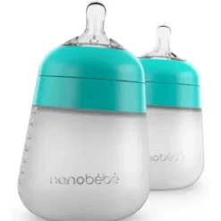 Nanobebe - mamadeira de silicone flexível 2Pk 9 onças, azul-petróleo