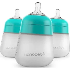 Nanobebe - mamadeira de silicone 3 unidades 9 onças, azul-petróleo