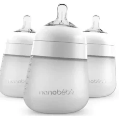 Nanobebe - mamadeira de silicone flexível branca 3 unidades, 9 onças