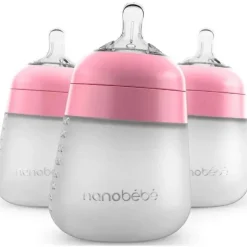 Nanobebe - mamadeira de silicone 3 unidades rosa, 9 onças