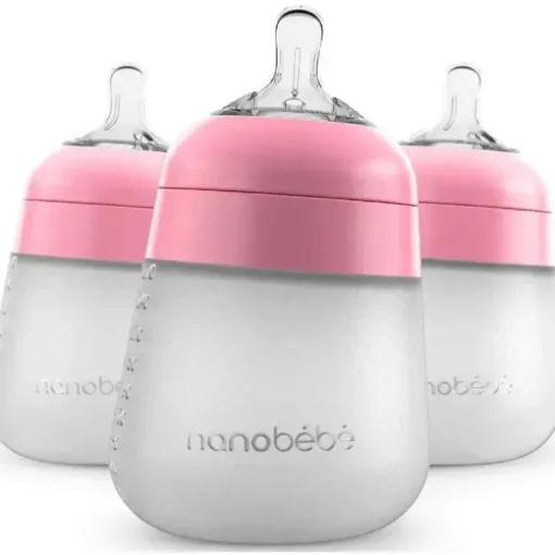 Nanobebe - mamadeira de silicone 3 unidades rosa, 9 onças
