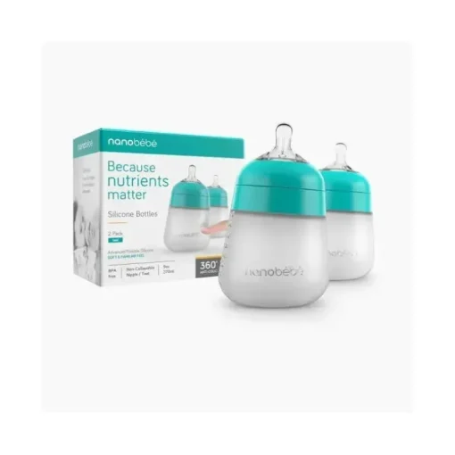 Nanobebe - mamadeira de silicone flexível 2Pk 9 onças, azul-petróleo