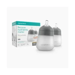 Nanobebe - mamadeira de silicone 2 unidades, cinza, 9 onças