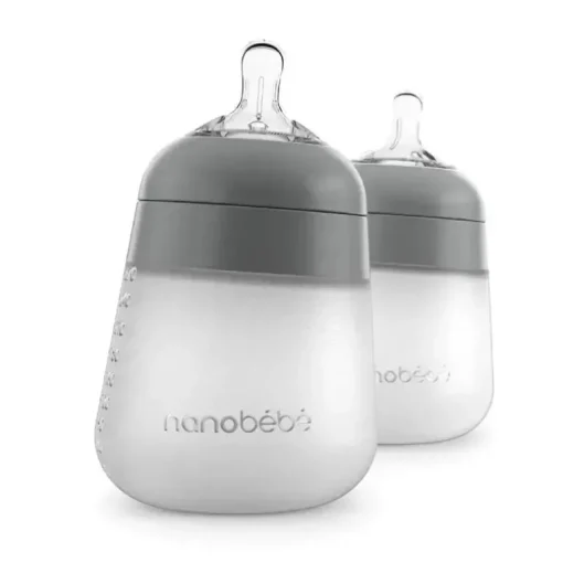 Nanobebe - mamadeira de silicone 2 unidades, cinza, 9 onças