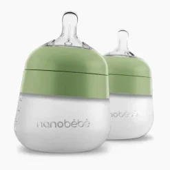 Nanobebe - mamadeiras flexíveis de silicone, anticólicas, toque natural, pacote com 2, branco, 9 onças