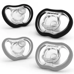 Nanobebe - 4Pk Chupetas Flexy Active Pretas e Cinza para Bebês 4/36M