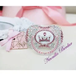 Neonilla Crystal - chupeta com chupeta Swarovski Elite Crown rosa Bling