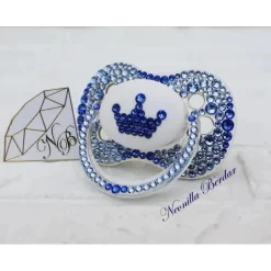 Neonilla Crystal - chupeta com chupeta Swarovski Elite Crown Blue Bling