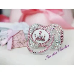 Neonilla Crystal - chupeta com chupeta Swarovski Elite Crown rosa Bling