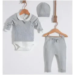 Nipperland - Baby Gray Knitted Outfit Set