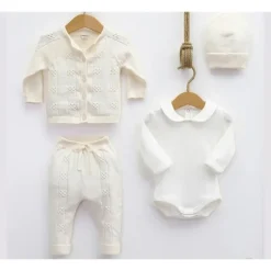 Nipperland - Baby Knitted Out Fit Set W Bow Tie Cream