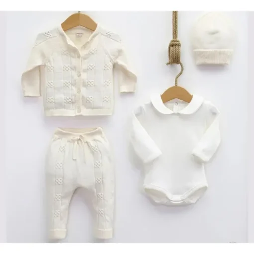 Nipperland - Baby Knitted Out Fit Set W Bow Tie Cream