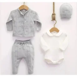 Nipperland - Baby Knitted Out Fit Set W Bow Tie Grey