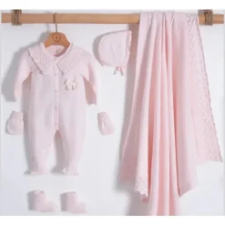 Nipperland - Conjunto de presente de bebê de luxo em malha rosa tamanho único