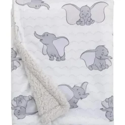 Nojo - Cobertor de bebê super macio Disney Dumbo branco e cinza com costas de sherpa