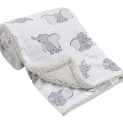 Nojo - Cobertor de bebê super macio Disney Dumbo branco e cinza com costas de sherpa