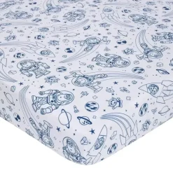 Nojo - Disney Toy Story Outta This World Azul e cinza Buzz Lightyear 4 peças conjunto de cama para berço de berçário - edredom, lençol de berço ajustado, trocador