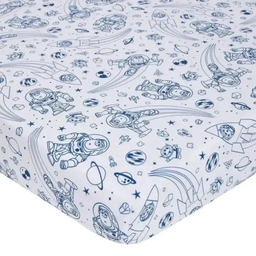 Nojo - Disney Toy Story Outta This World Azul e cinza Buzz Lightyear 4 peças conjunto de cama para berço de berçário - edredom, lençol de berço ajustado, trocador