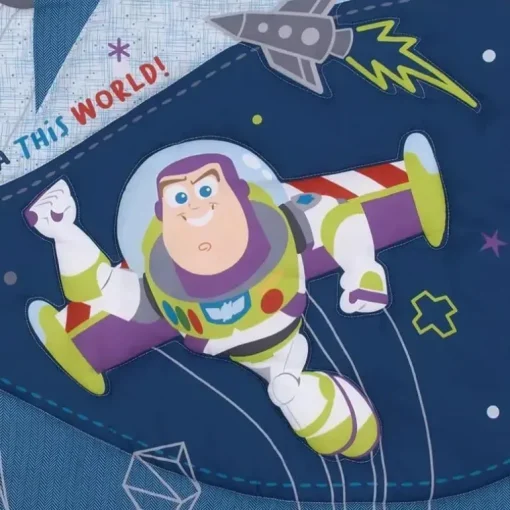 Nojo - Disney Toy Story Outta This World Azul e cinza Buzz Lightyear 4 peças conjunto de cama para berço de berçário - edredom, lençol de berço ajustado, trocador