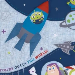 Nojo - Disney Toy Story Outta This World Azul e cinza Buzz Lightyear 4 peças conjunto de cama para berço de berçário - edredom, lençol de berço ajustado, trocador