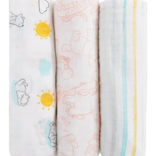 Nojo - Pooh 3 Pk Printed Muslin Swaddles
