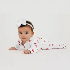 Noomie - Baby Cotton Zipper Footie Valentine Hearts