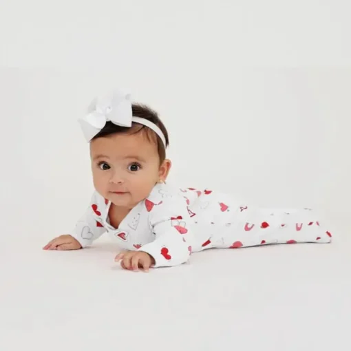 Noomie - Baby Cotton Zipper Footie Valentine Hearts