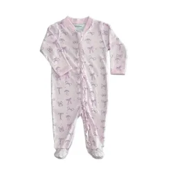 Noomie - Baby Girl Bows Zipper Footie With Ruffles