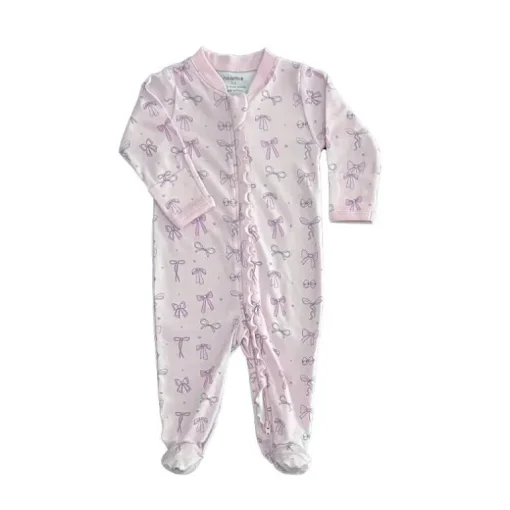 Noomie - Baby Girl Bows Zipper Footie With Ruffles