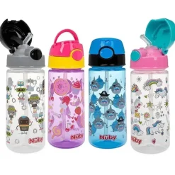 Nuby - 2 unidades de garrafa de água ativa flip-it impressa para crianças 18 milhões ou mais, as impressões podem variar