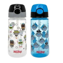 Nuby - 2 unidades de garrafa de água ativa flip-it impressa para crianças 18 milhões ou mais, as impressões podem variar