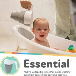 Nuby - balde de enxágue de banho dobrável, branco/cinza