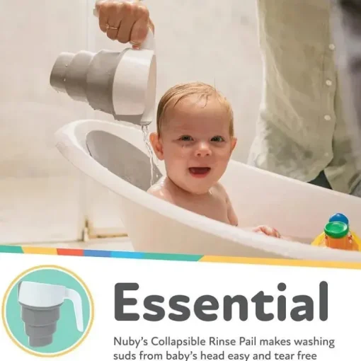 Nuby - balde de enxágue de banho dobrável, branco/cinza