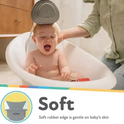 Nuby - balde de enxágue de banho dobrável, branco/cinza