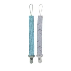 Nuby - Boy 2Pk suporte para clipe de chupeta de tecido impresso com clipe de plástico, pontos verdes/setas cinza
