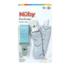 Nuby - Boy 2Pk suporte para clipe de chupeta de tecido impresso com clipe de plástico, pontos verdes/setas cinza