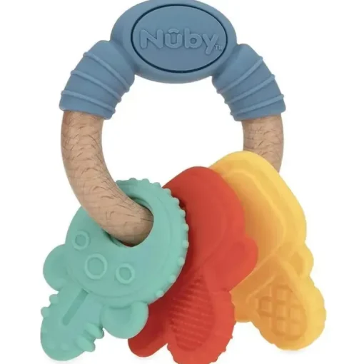 Nuby - Chaves de mordedor de silicone/madeira