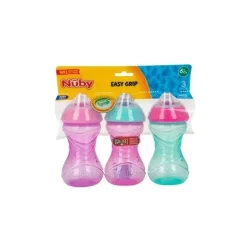 Nuby - Cup 3 Pk Clik-It Soft Bico 10 Oz, Roxo/Rosa/Aqua