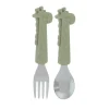 Nuby - Garfo e Colher Girafa de Silicone em Aço Inoxidável - Verde