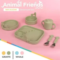 Nuby - Garfo e Colher Girafa de Silicone em Aço Inoxidável - Verde