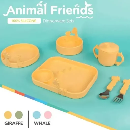 Nuby - Garfo e Colher Girafa de Silicone em Aço Inoxidável - Amarelo