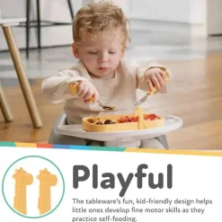 Nuby - Garfo e Colher Girafa de Silicone em Aço Inoxidável - Amarelo