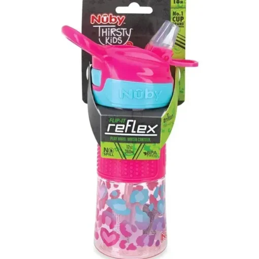 Nuby - Garrafa Flip-It Reflex, Leopardo Rosa