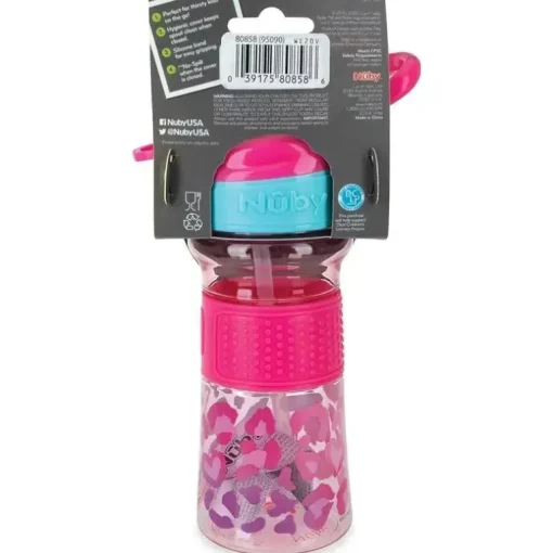 Nuby - Garrafa Flip-It Reflex, Leopardo Rosa