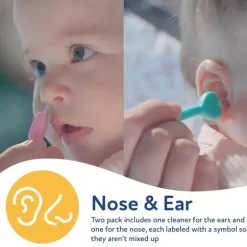 Nuby - 2Pk limpador de orelhas e nariz para bebês com estojo