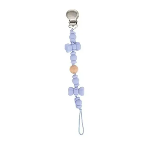 Nuby - Porta-chupeta com miçangas de silicone/madeira e clipe de aço inoxidável, gravata borboleta