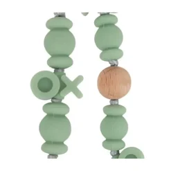 Nuby - Porta-chupeta com miçangas de silicone/madeira e clipe de aço inoxidável, Xo