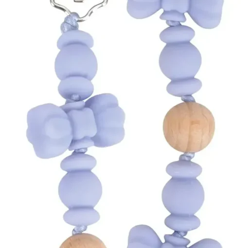 Nuby - Porta-chupeta com miçangas de silicone/madeira e clipe de aço inoxidável, gravata borboleta