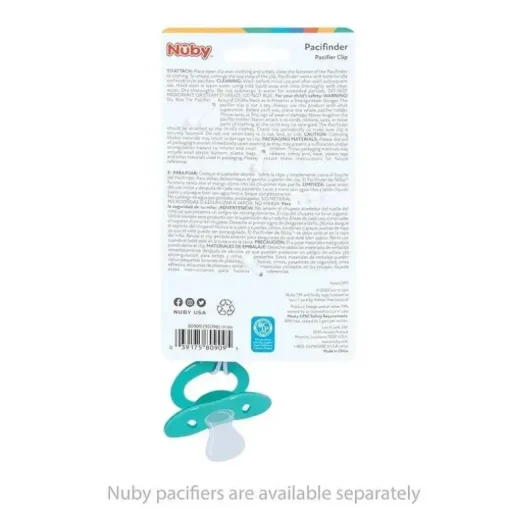 Nuby - Porta-chupeta com miçangas de silicone/madeira e clipe de aço inoxidável, gravata borboleta